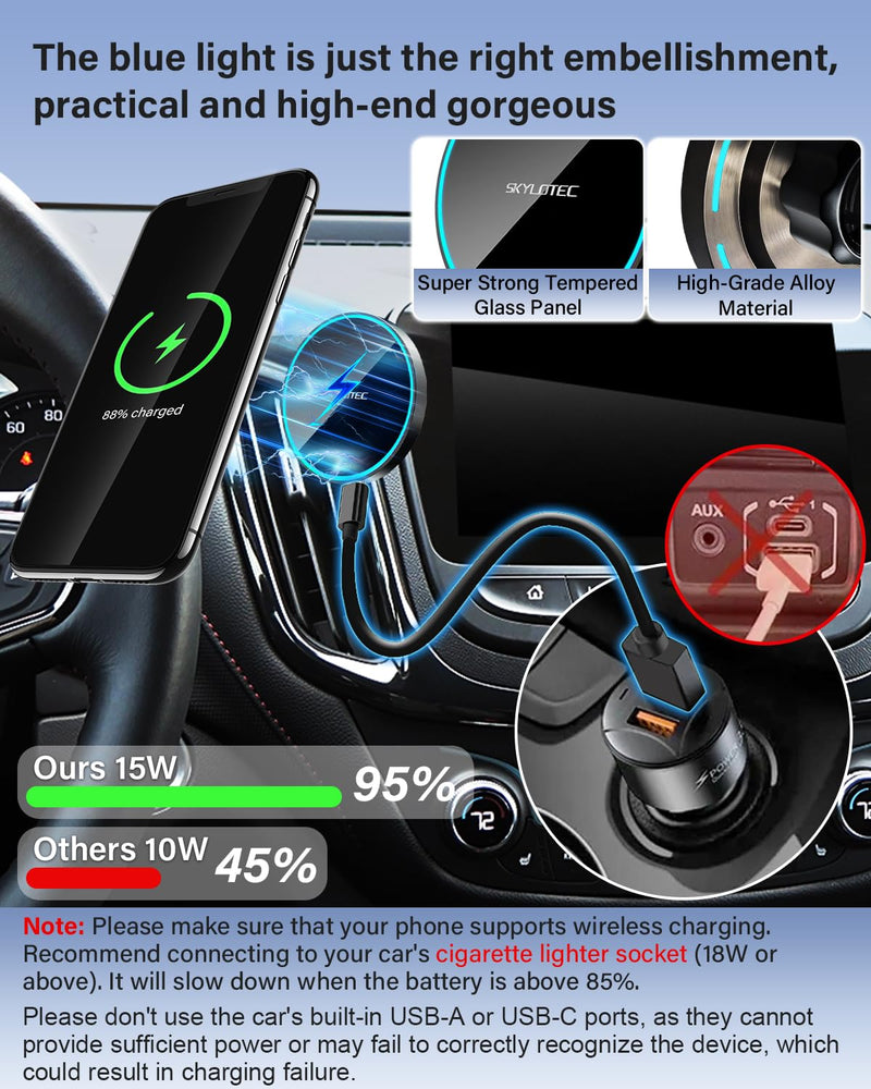 SKYLOTEC Magnetic Charger Phone Mount for Honda Civic 2016-2021 | for 15W Magsafe Car Mount Charger Civic Accessories, 7/8 inch Screen Cradles Strong Magnets for iPhone Samsung