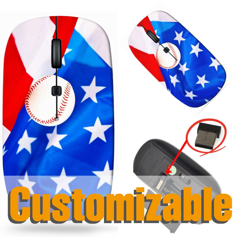 Maizi Wireless Mouse for Laptop Computer PC MacBook Chromebook, Wireless Mouses Image ID: 10046308 American Flag and Baseball Ball Portable 2.4G with USB Receiver Made in USA BYADAUa0PA_AMERICAN FLAG AND BA_042
