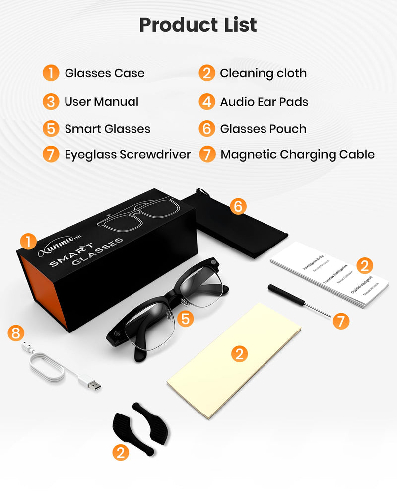 AI Smart Glasses with Camera, Anti-Shake Video & Photo Capture | Open-Ear Music & Calls, Touch Control, Voice Assistant, Real-Time Translation, Auto Photochromic UV400 PC Lenses