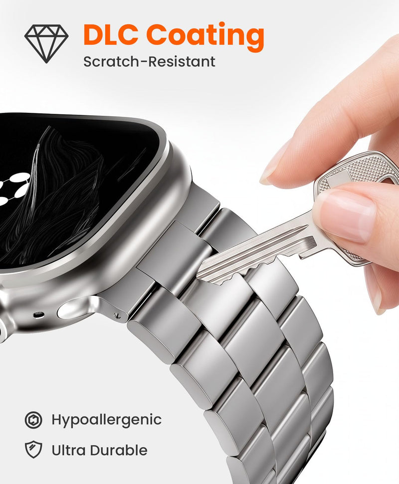 No Tool Need Titanium Band for Apple Watch Ultra 3/2/1 49mm | Durable DLC Coating,Anti-Scratch,Hypoallergenic 26mm Metal Band for Men,Secure Folding Clasp for Series 11/10 46mm Titanium