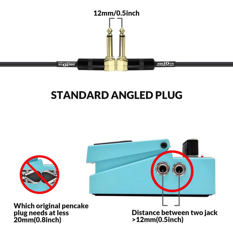 24 Inch Guitar Patch Cable Performance Guitar Effect Pedal Cables Angled to Angled Gold Plated Plugs 24in Angled-Angled Black