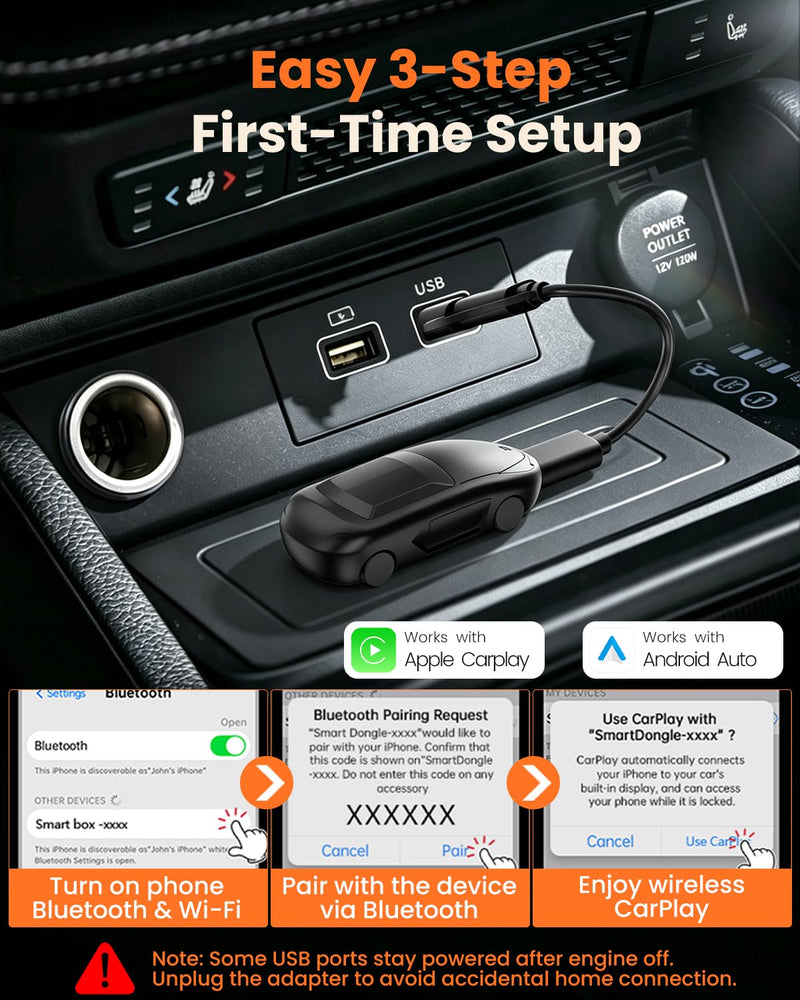 Wireless CarPlay & Android Auto Adapter – Classic Mini Car Shape, Converts Wired to Wireless, Plug & Play, Auto-Reconnect, OTA Update, Compatible with iPhone & Android (C1)
