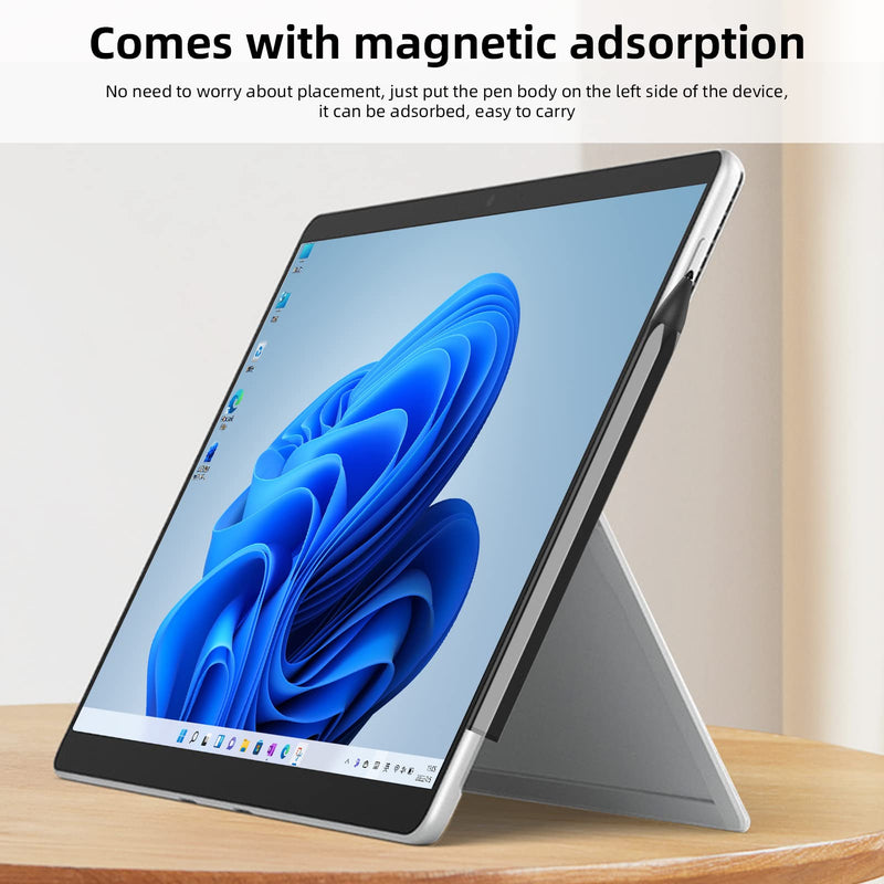Stylus Pen for Microsoft Surface Pro9/8/X/7/6/5/4/3 Surface Go 3/2/1 Surface 3/Laptop/Studio/Book 4/3/2/1 with 4096 Tilt Pressure Palm Rejection Magnetic Attachment Rechargeable, Black