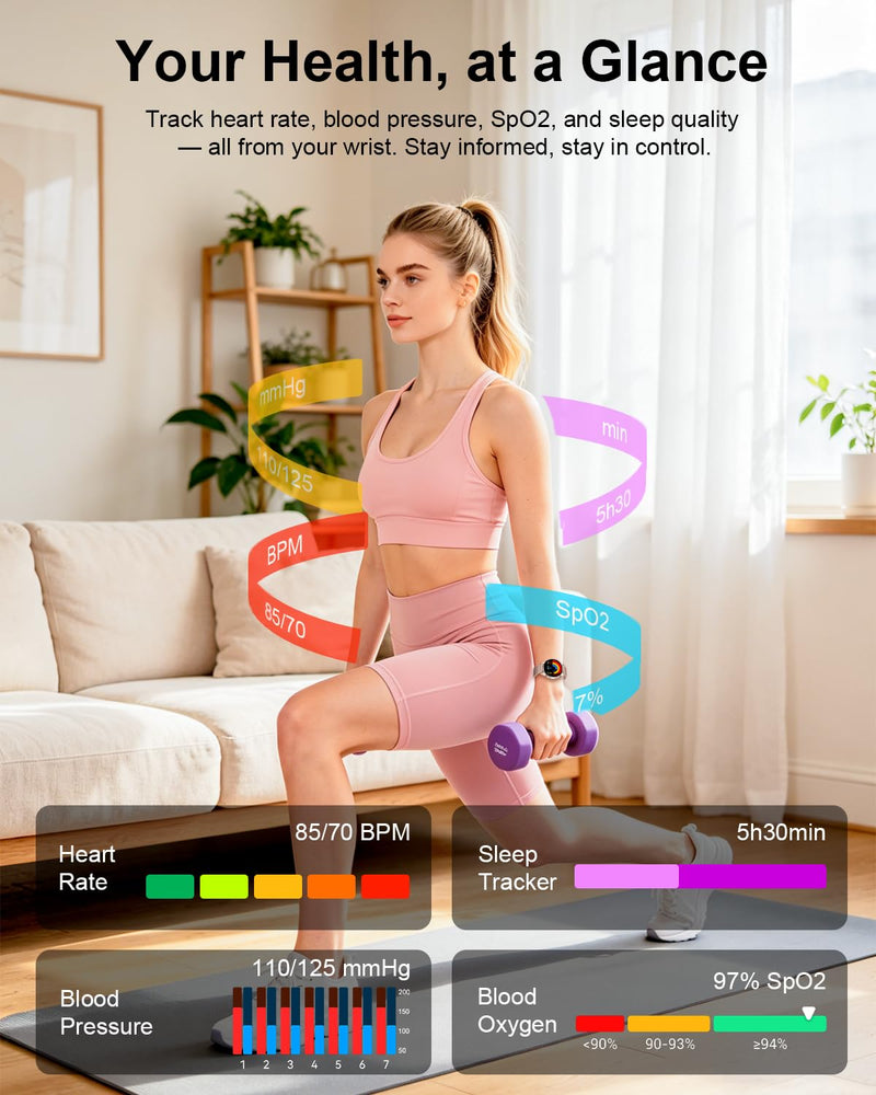 Smart Watch for Women, 1.27" Fitness Watch with Bluetooth Make & Answer Calls,24H Heart Rate/SpO2/Sleep Monitor,120+ Sport Modes IP68 Fitness Tracker Compatible with iOS & Android (4 Straps)