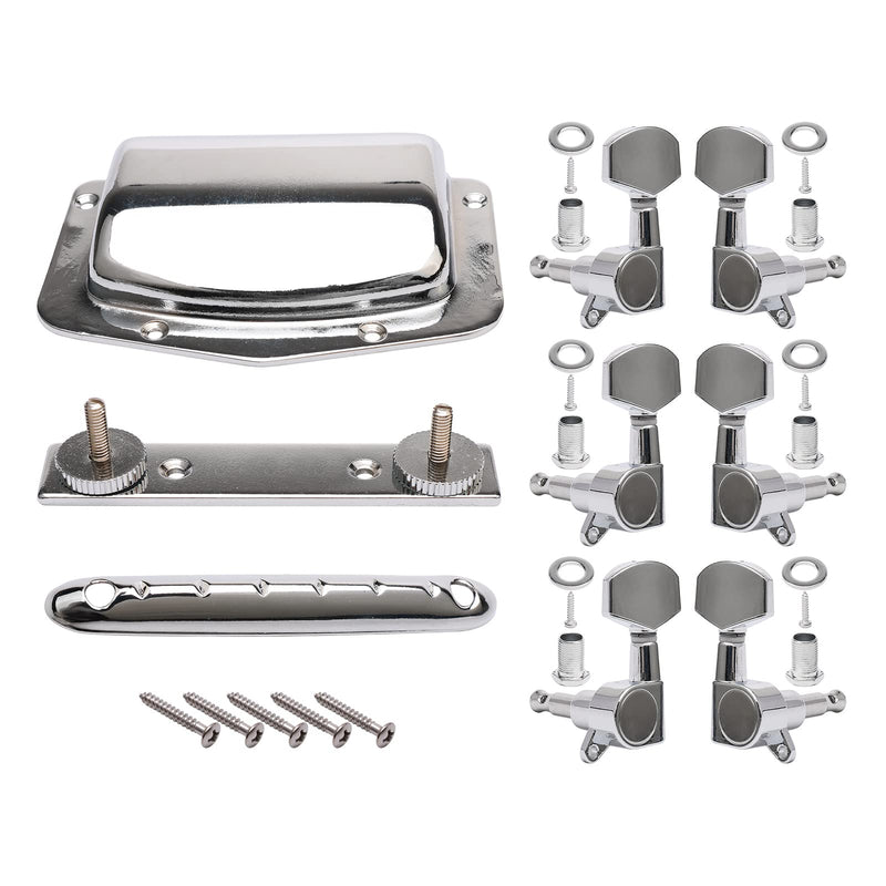 [AUSTRALIA] - Swhmc Guitar Adjustable Fixed Bridge Tailpiece with 3L3R Tuning Pegs Include Bridge Tailpiece Cover and Mounting Screws for Vintage Teisco Electric Guitar 3R+3L 