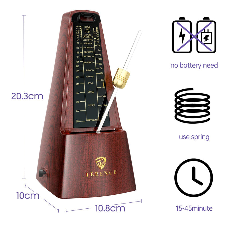 Mechanical Metronomes for Piano Guitar Violin Bass Drum and Other Musical Instruments Loud Sound and High Precision Track Beat and Tempo for Beginners (Wood Grain) wood grain