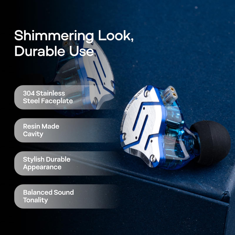 Linsoul KZ ZS10 Pro in Ear Earphones (Without Mic, Glare Blue) +Tripowin Zonie 16 Core Cable(Recessed 2pin, 3.5mm, Moss)