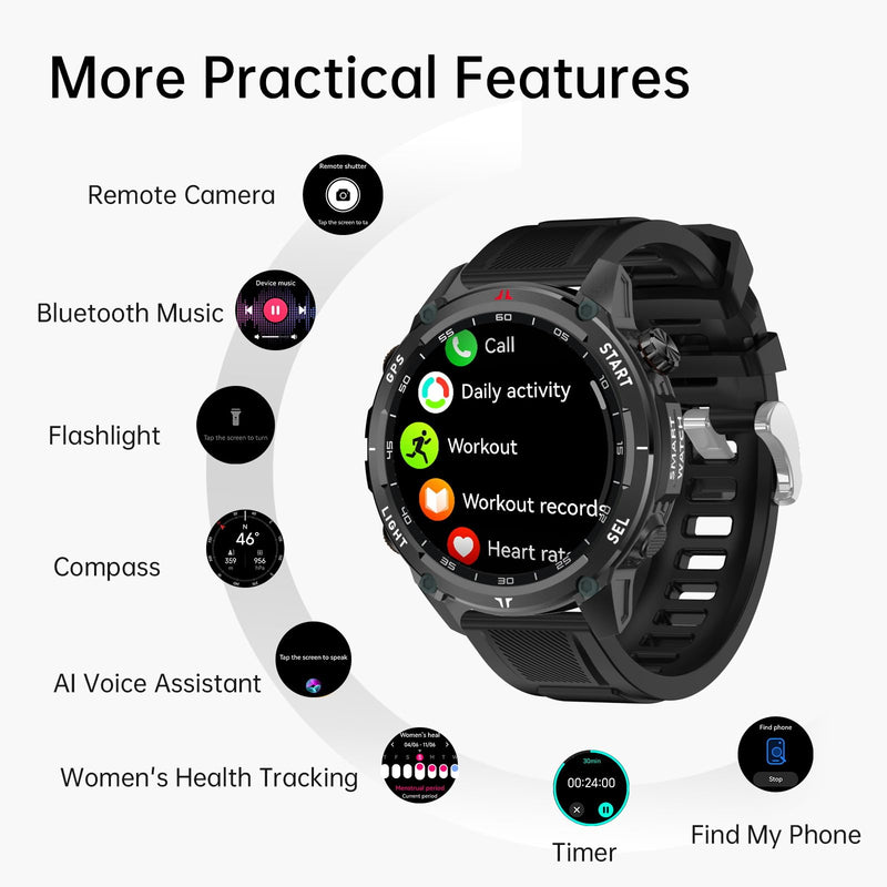 Smart Watch for Women Men, GPS Bluetooth Calling Fitness Tracker | 1.43" AMOLED Touchscreen Smartwatch for Android iOS, Heart Rate SpO2 Sleep Monitor, 150+ Sport Modes, IP68 Waterproof