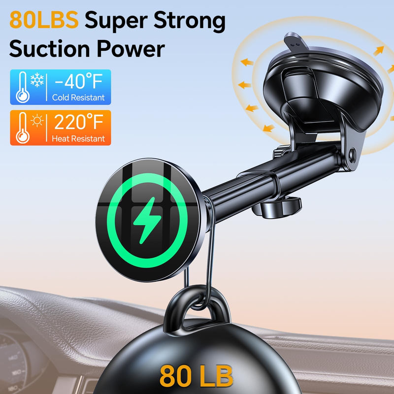 Kaistyle for Magsafe Car Mount Charger【Strongest Magnet】 Upgraded Wireless Car Charger Magnetic Phone Holders for Your Car Suction Cup Phone Mount for MagSafe Car Charger for iPhone 17 16 15 14 13 12