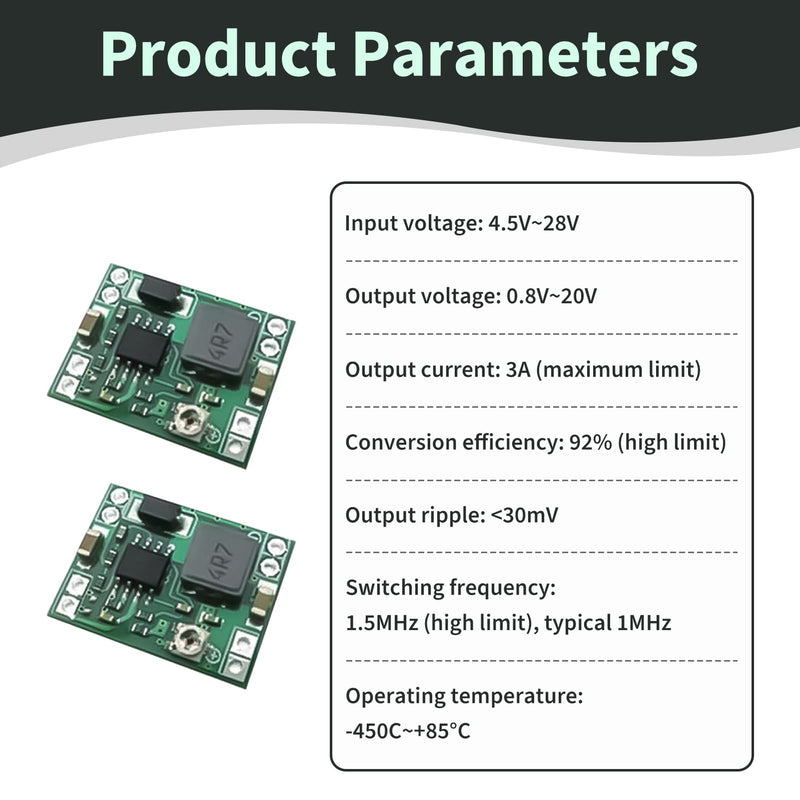 5pcs MP1584EN DC DC Module Adjustable Buck Converter 24V to 12V 9V 5V 3V Converter 4.5V-28V to 0.8V-20V Voltage 3A for Arduino LED DIY Electronics Camera Vehicle Drone Compact