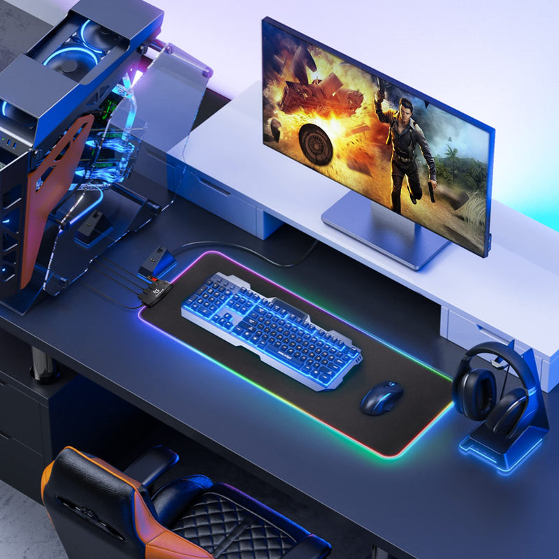 Gimars RGB Gaming Mouse Pad with 4 USB Hubs, 15 LED Light Modes Mouse Pad, Extra Large，Non-Slip Rubber Base, Waterproof Desk Pad for Desk Laptop Computer, PC Games, Office Black-RGB+Usb Port