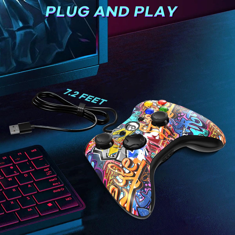 Xbox 360 Controller Wired, Xbox PC Controller, Compatible with Xbox 360/Xbox 360 Slim & PC Windows 11/10/8/7 Graffiti