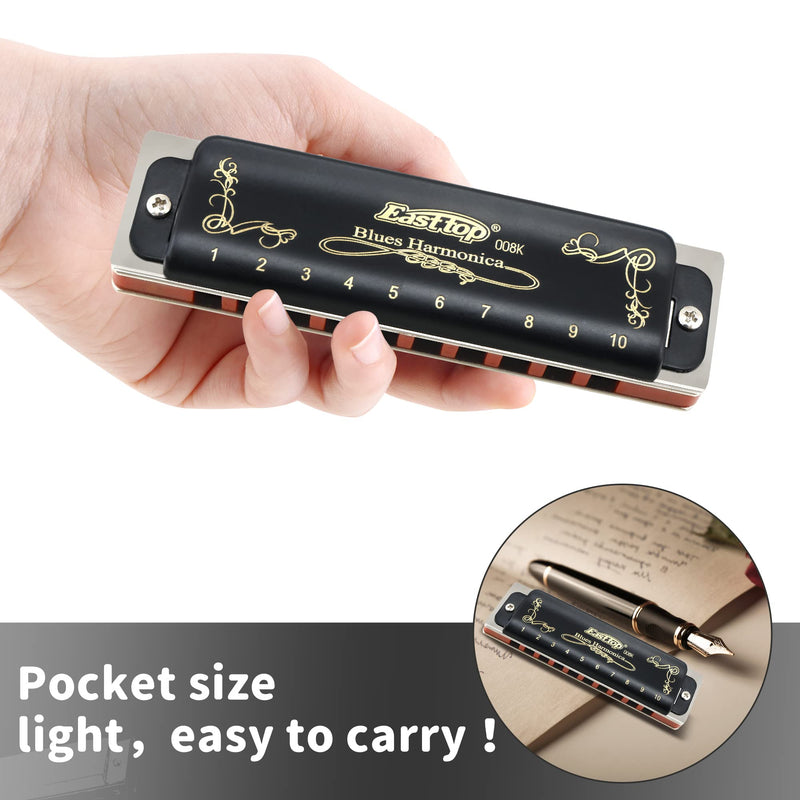 [AUSTRALIA] - East top Diatonic Harmonica Key of Ab 10 Holes 20 Tones 008K Mouth Organ with Black Cover, Top Grade Harmonica for Adults, Professionals and Students 