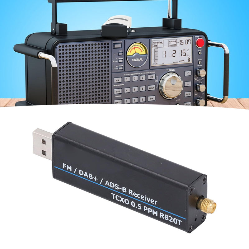 RTL SDR Receiver, 100KHz to 1766MHz RTL2832U R820T2 0.5PPM TCXO Software Defined Radio Receiver with AM, NFM, FM, DSB, USB, LSB, CW Modes, 8-Bit ADC, 50DB Dynamic Range