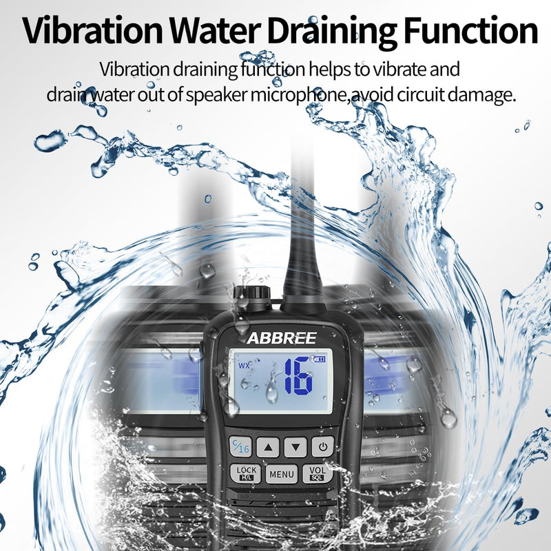 [AUSTRALIA] - ABBREE Marine VHF Radio Floating IP67 Waterproof MR-25 Handheld Long Range Noise Cancelling Mic Walkie Talkie NOAA Weather,LCD Display Vibration Water Draining Two Way Radio for Boat,Black 