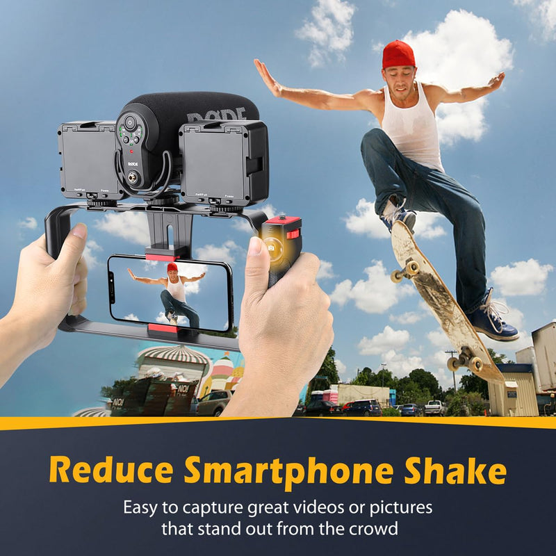 Neotter Smartphone Video Rig, Filmmaking Vlogging Cage, Phone Stabilizer Tripod Mount with Wireless Remote Shutter for All iPhone and Android Smartphones