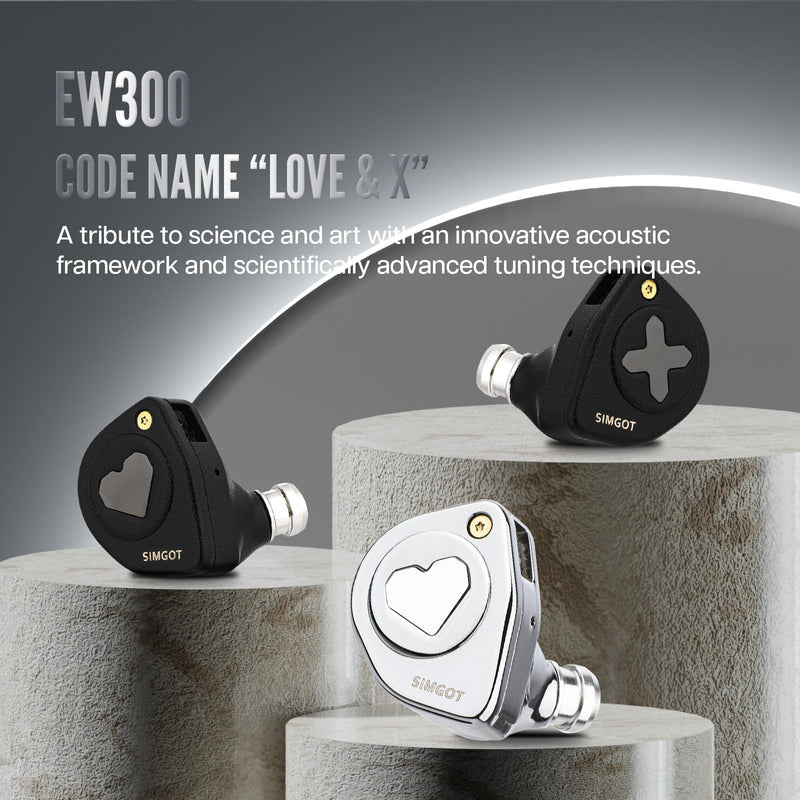 Linsoul SIMGOT EW300 1DD+1Planar+1PZT Hybrid Driver IEMs, Standard Edition | HiFi Wired Earbuds, Gaming Earbuds with Detachable Nozzles, Silver-Plated OFC In Ear Monitor Cable for Audiophile Musician EW300 Standard