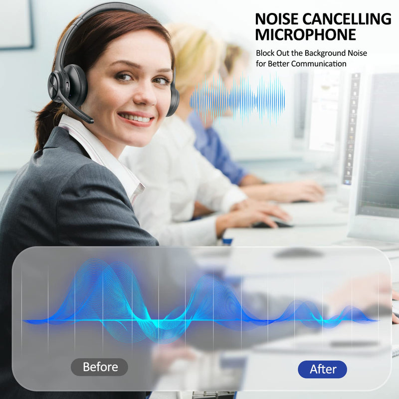 [AUSTRALIA] - EKVANBEL Bluetooth Headset V5.2, Wireless Headphones with Noise Cancelling Microphone, On Ear Wireless Headset for Cell Phones Laptop Computer Black 