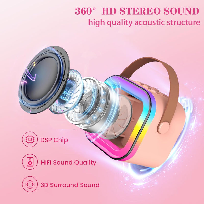 [AUSTRALIA] - Mini Karaoke Machine for Kids Adults, Birthday Easter Gifts Toys for Girls Boys Friends Age 3-12+, Portable Bluetooth Speaker with 2 Wireless Mics and LED Light for Family Home Party(Black) Black 