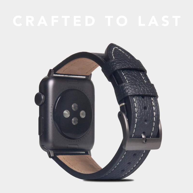 SLG Compatible with Apple Watch Leather Band 42444549mm, D8 Full Grain Leather Replacement Strap Feature Black Adapters with Gift Box, Handmade and Designed for iWatch SE & Series ULTRA Black Blue