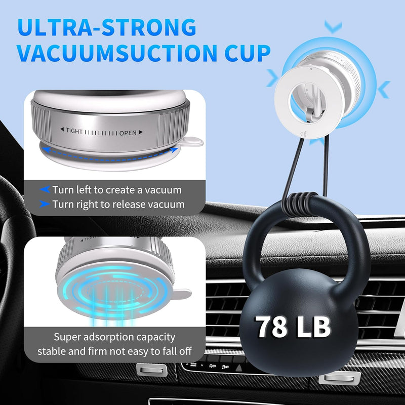 Phone Holders for Your Car, 24 Built-in Strong Magnets & Swivel Suction Cup, Vacuum Suction with Twist-Button Release, Foldable & Reusable for MagSafe & Magnetic Cases, White Stand type - white