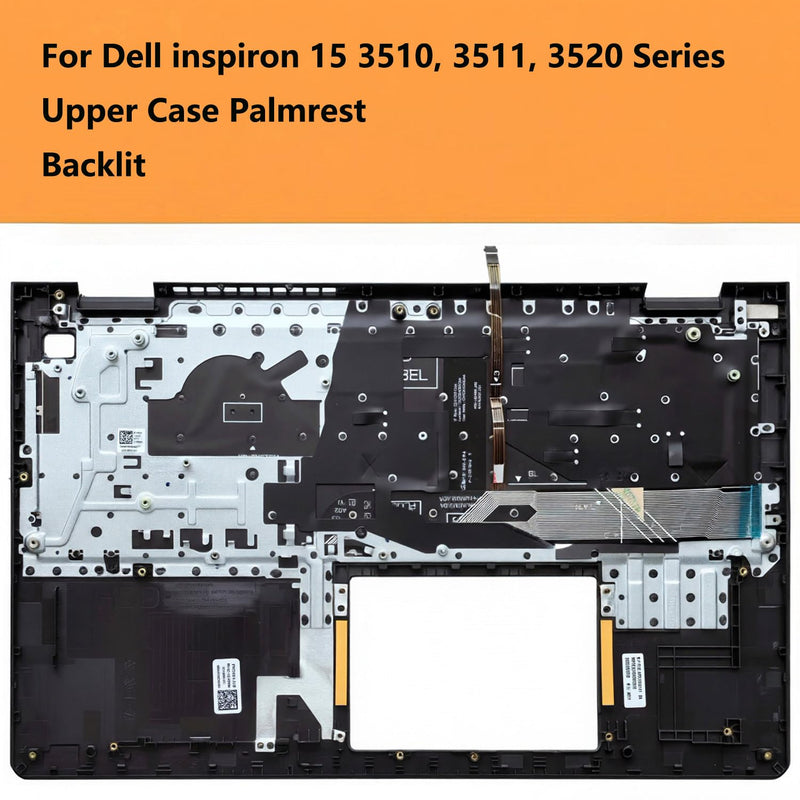 Replacement Upper Case Palmrest for Dell Inspiron 15 3510, 3511 | for Dell Inspiron 15 3515, 3520, 0418CV, 418CV, USB-A Port, US Layout Keyboard, Black Plastic Top Cover Black Backlit