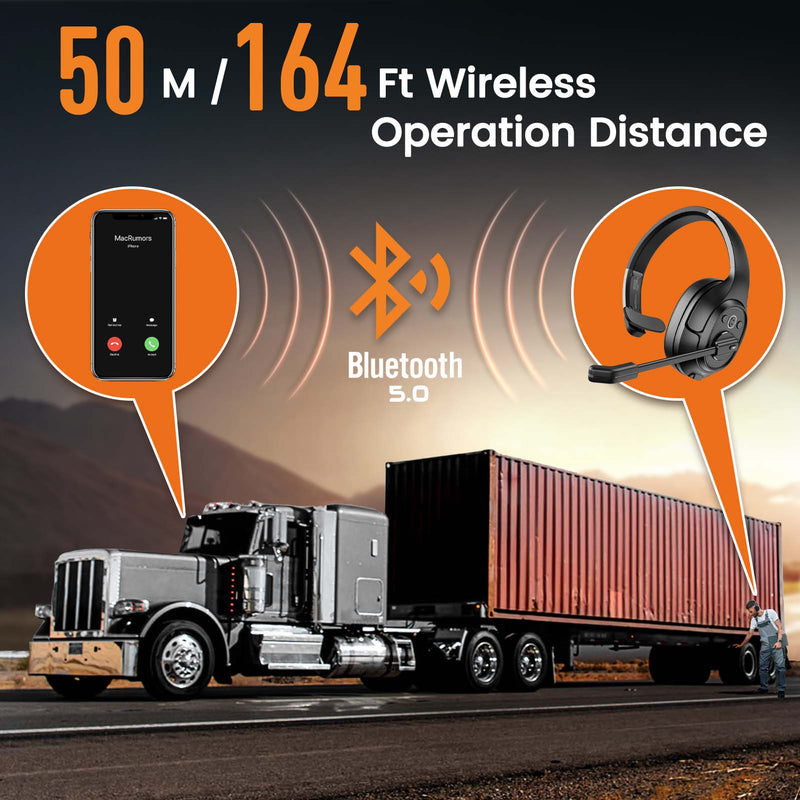 EKSA Trucker Bluetooth Headset with Microphone, 164ft Wireless Headphones with AI Noise Cancelling(ENC), 57Hrs Worktime, Truck Drivers Headset with Mute Button for Cell Phone PC Home Office Work H1