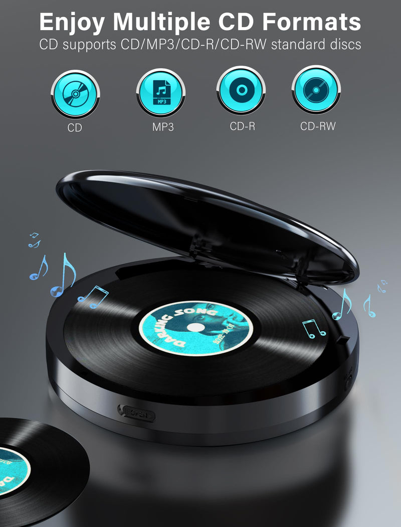 2000mAh Rechargeable Discman CD Player:Walkman CD Player with Bluetooth FM Transmitter,Headphones,LCD Screen,AUX,Built-in Speaker,USB-Portable Personal CD Player Anti-Skip Protection for Car CD35 Grey