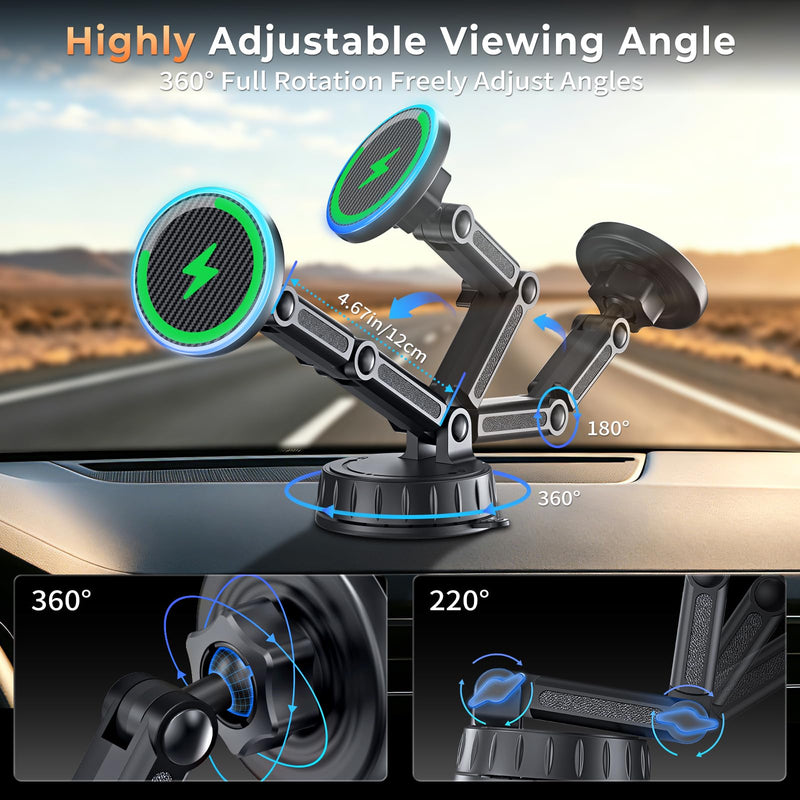 for MagSafe Car Mount Charger, Strong Magnetic Phone Holder for Your Car | Magnetic Adjustable Wireless Car Charger Fast Charging, Stable Phone Mount for Dash/Windshield, fits Phone 17 16 15 14 13 12