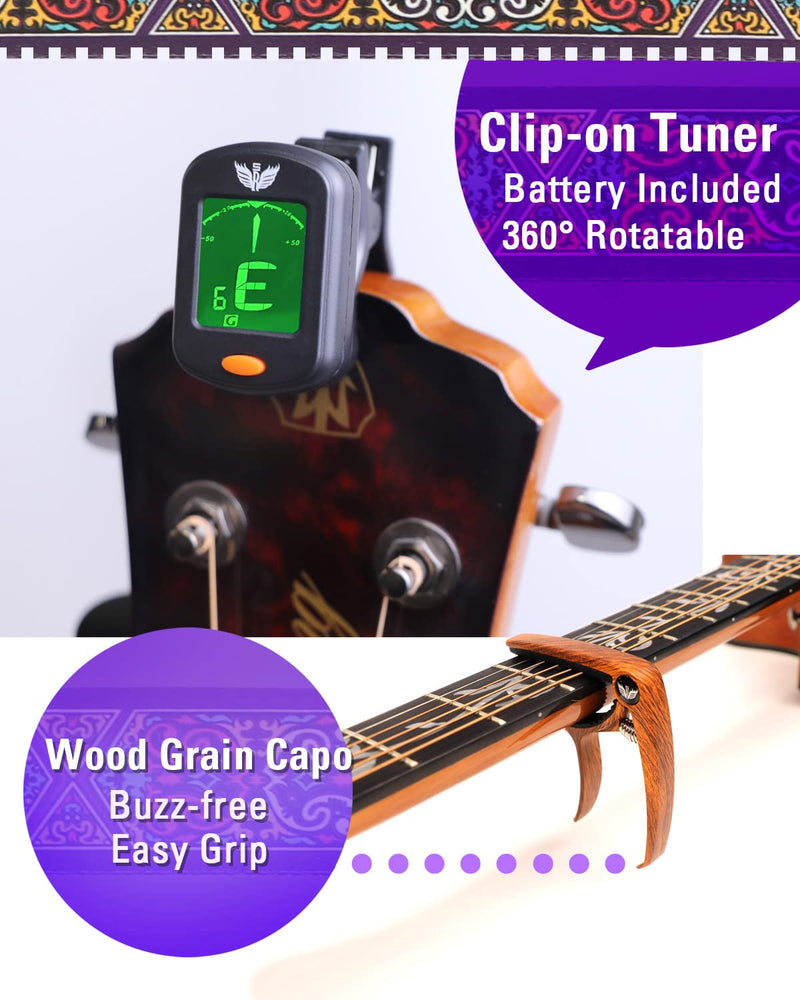 Stage Rocker Guitar Accessories Gift Box for Acoustic and Electric Guitars, 5-in-1 Essential Gift Purple