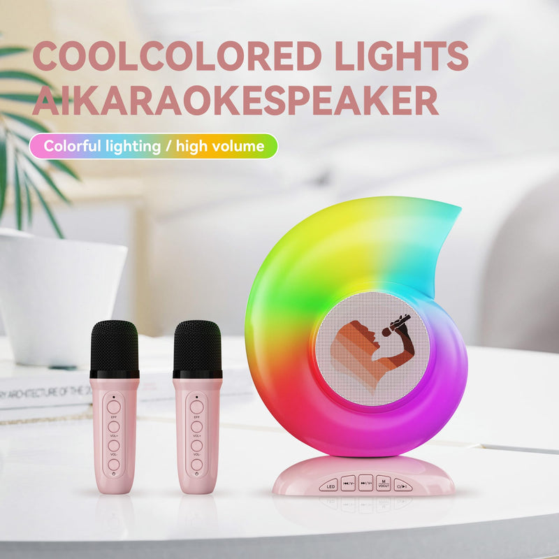 Adamantite Karaoke Machine for Kids and Adults, Conch Mini Portable Kids Microphone - Bluetooth Speaker with 2 Microphones, Home Party Karaoke Speaker, Birthday Gift (Pink)