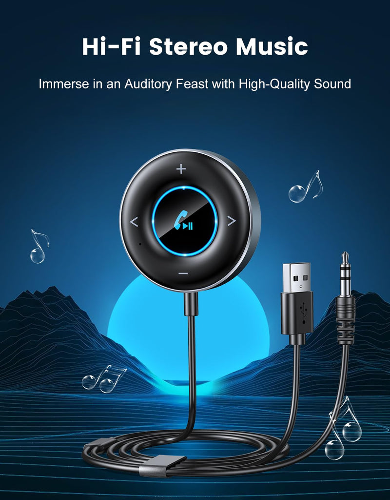 Bluetooth AUX Adapter for Car, [Plug and Play] Bluetooth 5.3 Receiver, 3.5mm AUX Bluetooth Car Adapter for Home Stereo/Speakers/Wired Headphones, Hands-Free Calls, Dual Connection, Hi-Fi Music