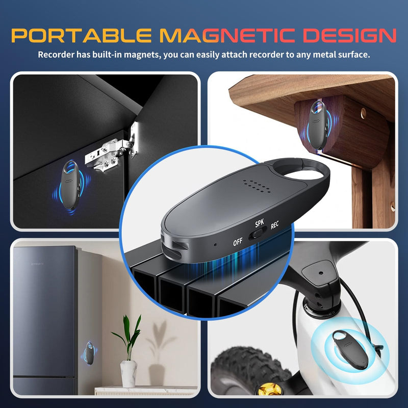 128GB (1600 Hour) Digital Voice Activated Recorder with Playback, 4-in-1 Mini Magnetic Keychain Audio Recorder with AI Noise Cancelling, Small Voice Device for Lectures, Meetings Black - 128 GB