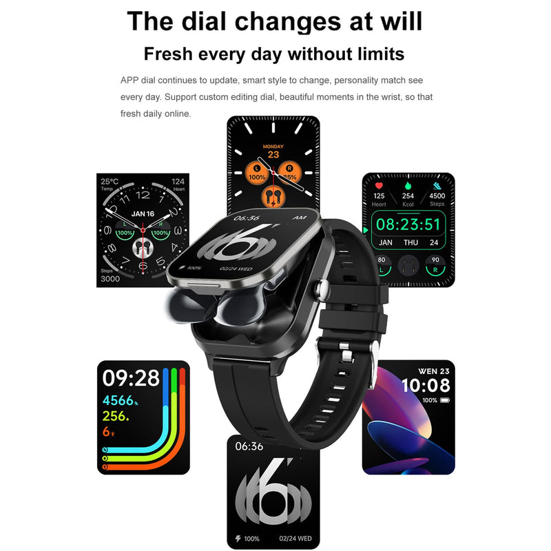 Smart Watch with Earbuds, 2.01" HD Screen 2 in 1 Smartwatch with Bluetooth Earbuds, 100+ Sport Fitness Tracker, NFC, Pedometer, Sleep/Heart Rate/Monitor Compatible with iOS & Androd Silver Steel