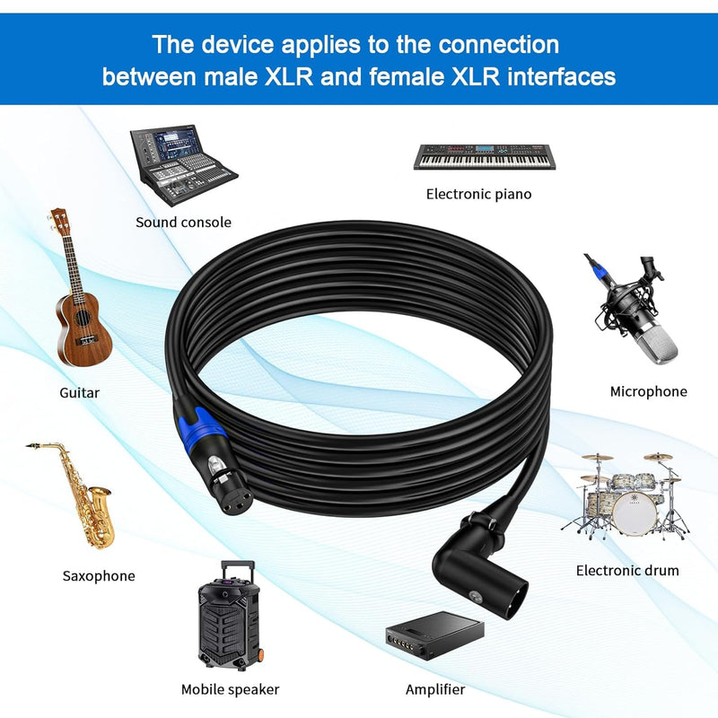 (20FT / 2 Pack) XLR Right-Angle Male to Straight Female Microphone Extension Cable, for Powered Speakers,Audio Interface or Mixer for Live Performance & Recording XLR Right-Angle Male-20FT