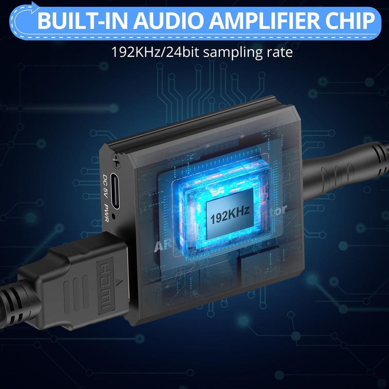 CAMWAY 192KHz ARC Audio Extractor - ARC to 3.5mm Audio Adapter for TV to Sound System Headphone, ARC Converter Built-in Professional Amplifier Chip with 3.5mm Cable(Not for HDMI,eARC Interface) 3.3+3.3ft