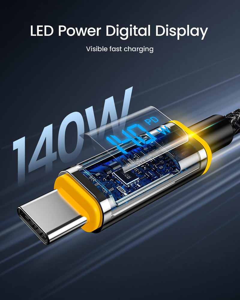 AOHI PD 45W&QC 30W 2 Port USB C Car Charger Lighter + AOHI 140W USB C to USB C Cable with Display