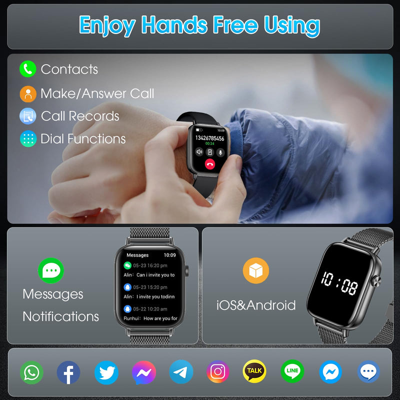Smart Watches for Women,1.83"&1.85" HD Watch with Calls and Messages/Heart Rate/Sleep/Female Cycle,Fitness Tracker Smartwatch for Android/iOS Compatible,Black & Gold