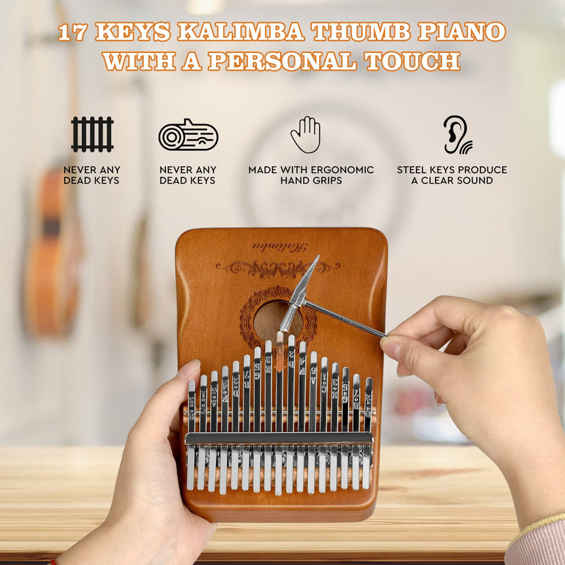 [AUSTRALIA] - Kalimba Thumb Piano 17 Keys, Finger Piano Musical Instruments, Mbira Music Kids Gifts Adult Beginners Hand Pianos Brown 