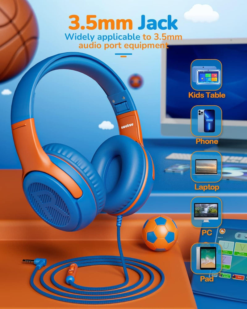 awatrue AT2 3PCS Kids Headphones for School Travel, 85/94dB Safe Volume | 3.5mm Jack, HD Mic, Portable Wired Headphone with Shareport, Stereo Sound On-Ear Headphones for Toddler Kids Girls Boys 3 Pack