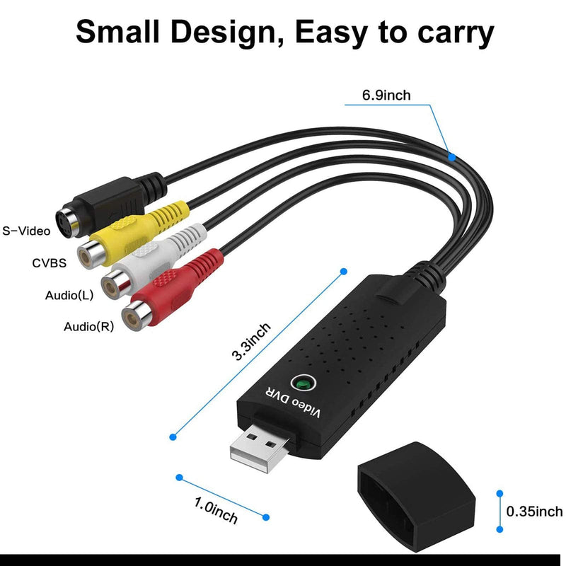 Video Capture Card USB 2.0 Audio Device Old VHS Mini DV Hi8 DVD VCR to Digital Converter for Mac, PC Support Windows 2000/10 / 8/7 / Vista/XP/Android