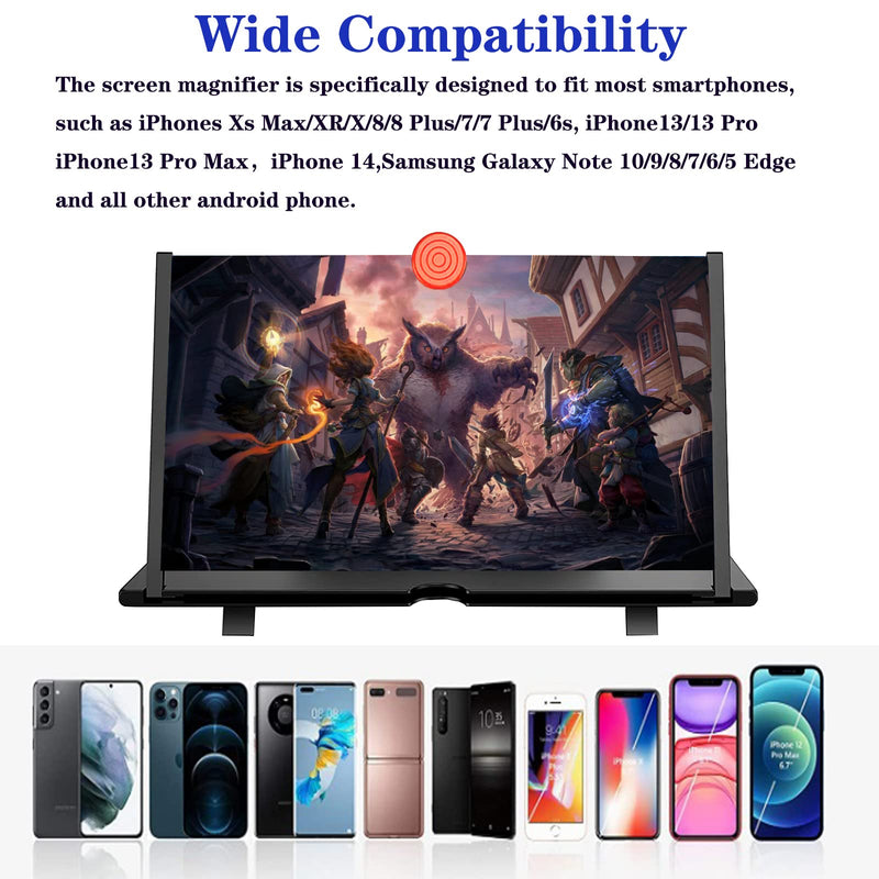 14" Screen Magnifier for Cell Phone - Mobile Phone 3D HD Magnifying Projector Screen Enlarger for Movies, Videos and Gaming – Foldable Phone Stand with Screen Amplifier–Compatible with All Phones Bkack-14inch