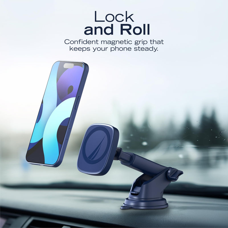 Nautica PH120 Universal 3-in-1 Magnetic Car Phone Holder for iPhone, Android, Samsung, Google, Huawei & Nokia Smartphones, Clip-On & Suction Cup Phone Mount with 360° Rotation, Secure & Steady Grip