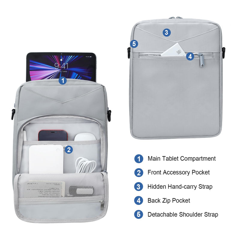 9-11 Inch Tablet Carrying Case Bag, Padded Travel Sleeve for iPad Pro 11 (2022-2018), iPad 10.9, iPad Air (5/4th Gen), Galaxy Tab S9/S8 (Gray) Gray