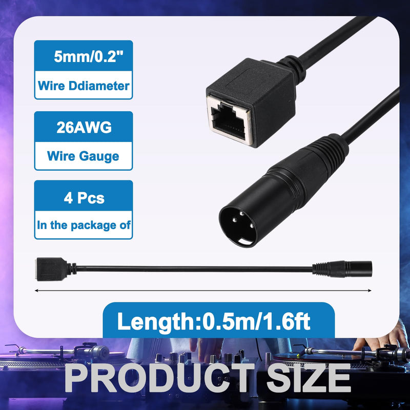 MECCANIXITY 3 Pin DMX512 XLR to RJ45 Female Adapter Cable, 4pcs 1.6ft Microphone Extension Cable for Stage Studio Console Lighting