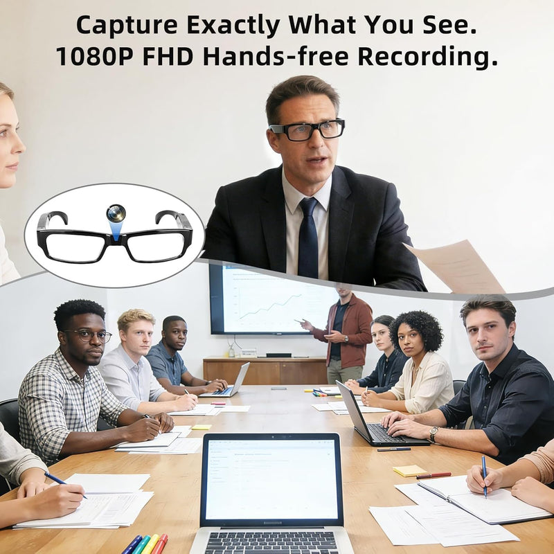 Camera Glasses – 1080P HD Video Recording Smart Glasses with Audio, Wearable POV Camera for Men Women, Hands-Free Recording for Sports Vlogging Outdoor, (32GB SD Card Included) 32 GB