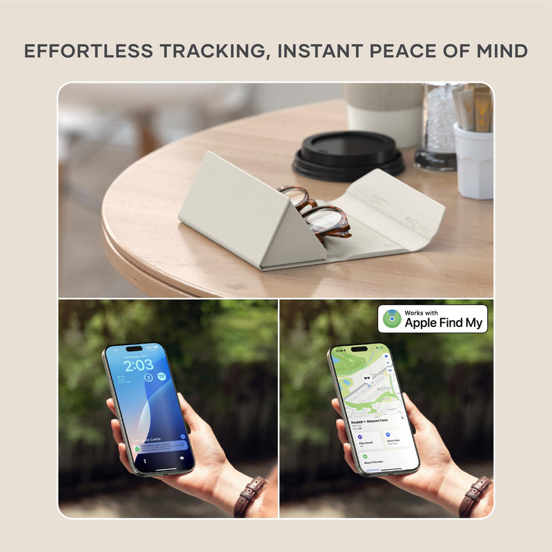 Satechi FindAll Smart Glasses Case with Find My, Foldable & Portable, Wireless Rechargeable, Loud Audible Left-Behind Alerts Sand