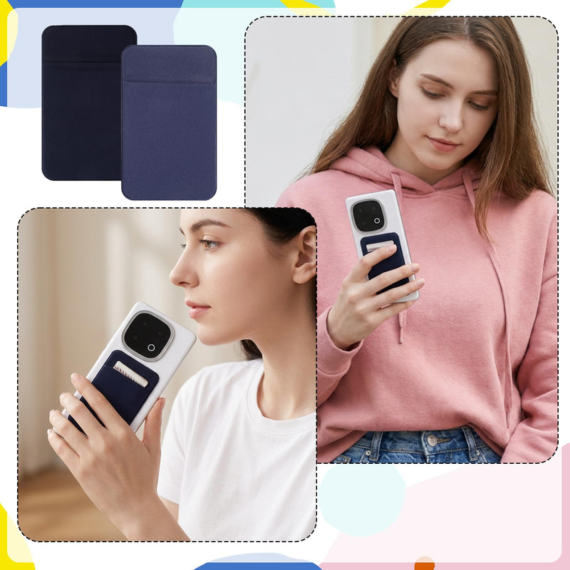 2 Pack Stick on Phone Wallet, Adhesive Cell Phone Card Holder, Stretchy Spandex Sticky Credit Card Wallet Pocket for All Smartphones