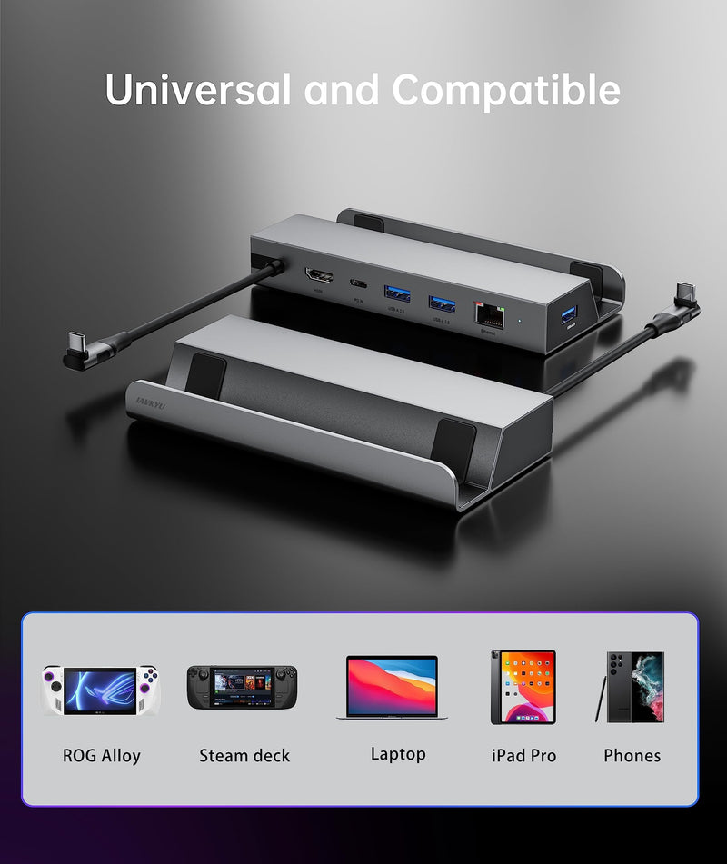 Steam Deck Dock 4K 60Hz, 6-in-1 Docking Station Compatible with Lenovo Legion Go, Steam Deck OLED, ASUS ROG Alloy, Steam Deck Accessories with 3 USB-A 3.0, 100W PD, 1000M RJ45, Aluminum Alloy Shell Grey 6 IN 1 Steam Deck Dock(HDMI)