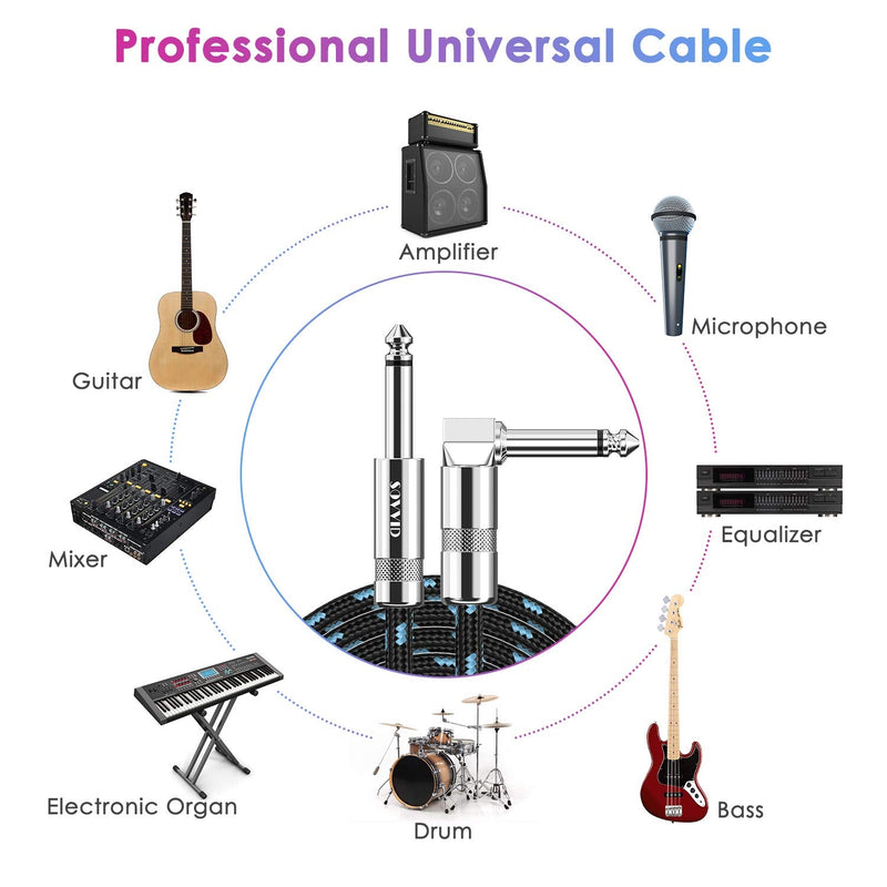Guitar Cable 10FT Instrument Cable Guitar Cord Electric Guitar Cable Guitar AMP Cord for Bass Guitar Keyboard 1/4 Inch Cable Right Angle Black Blue 1 Pack-Right Angle